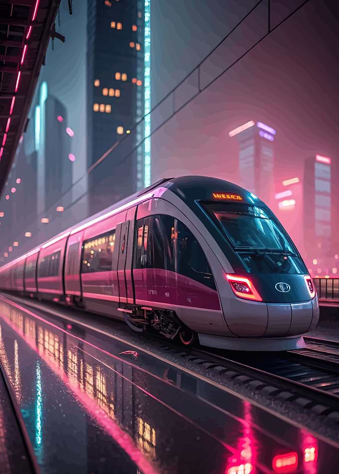 Futuristic Train in Neon City