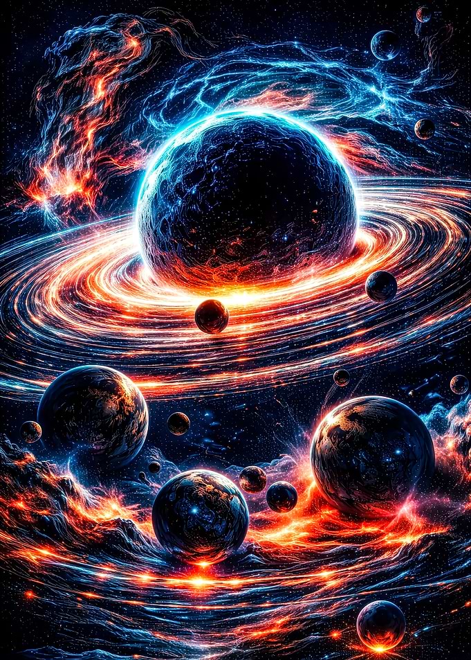 Cosmic Nebula with Planets
