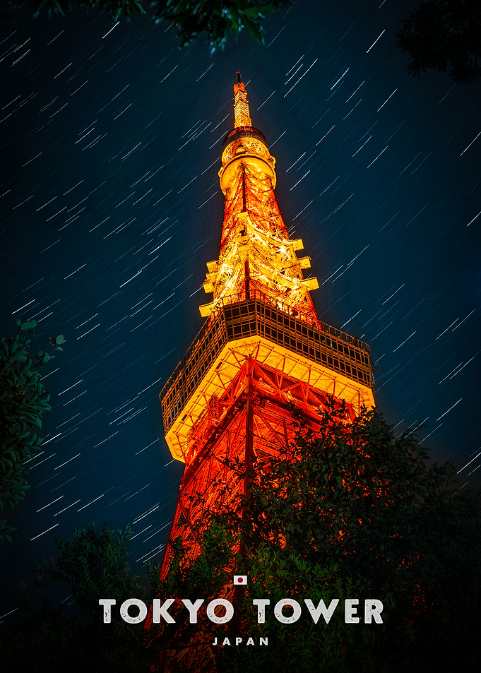 Tokyo Tower at Night with Star Trails