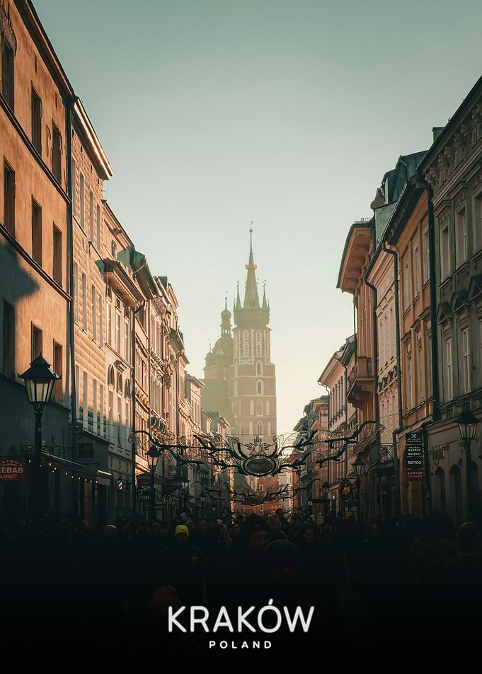 Krakow Street Scene with St. Mary's Basilica