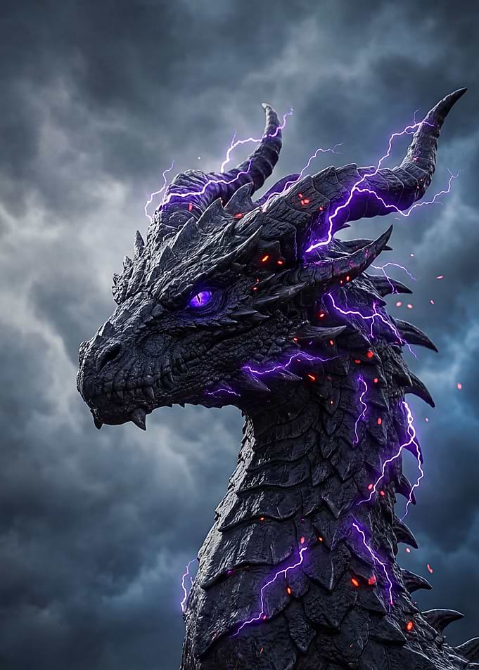 Dark Dragon with Purple Lightning