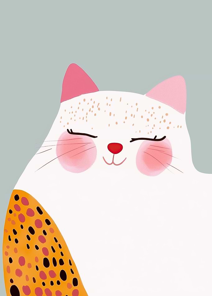 Cute Cat with Pink Ears and Spots