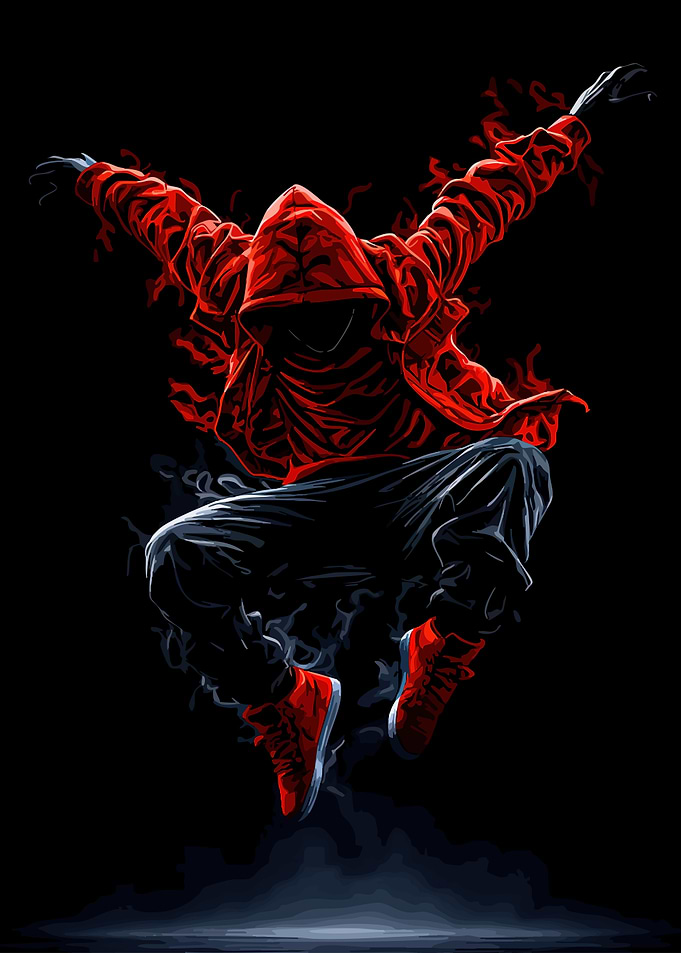 Dancer in Red Hoodie with Fiery Aura