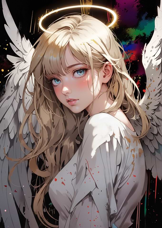 Anime Angel with Halo and Wings