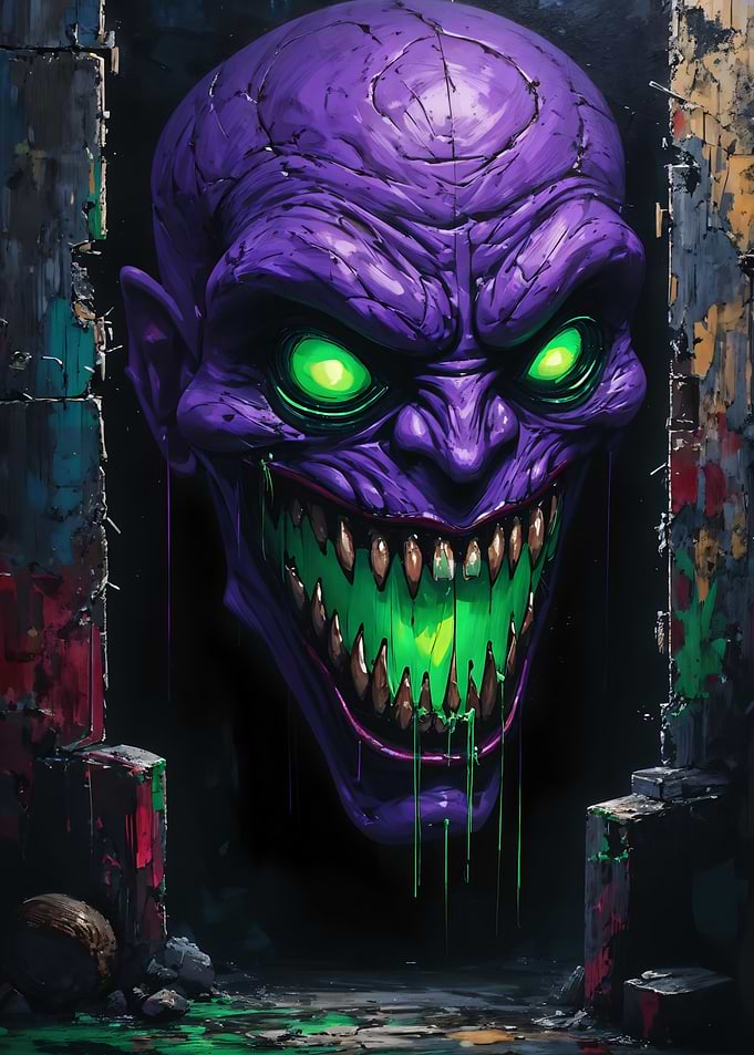 Scary Purple Monster with Green Eyes