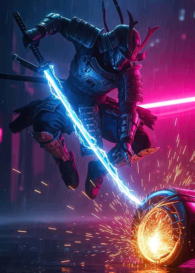 Cyberpunk Samurai with Neon Sword