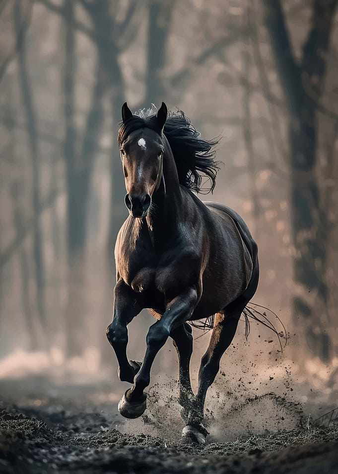 Majestic Horse Running Through Forest