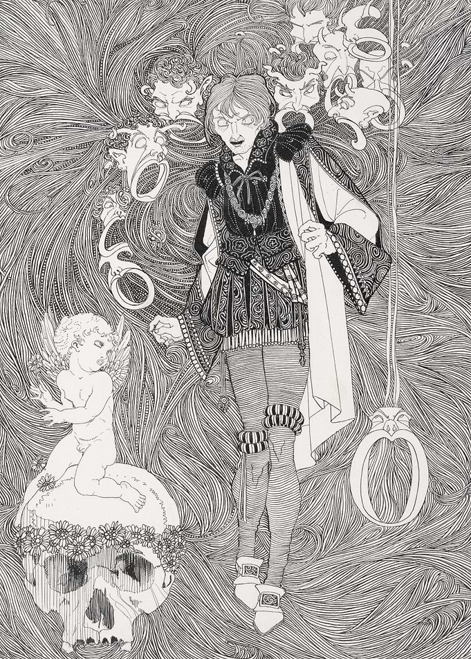 Fantasy Figure with Cherub and Skull