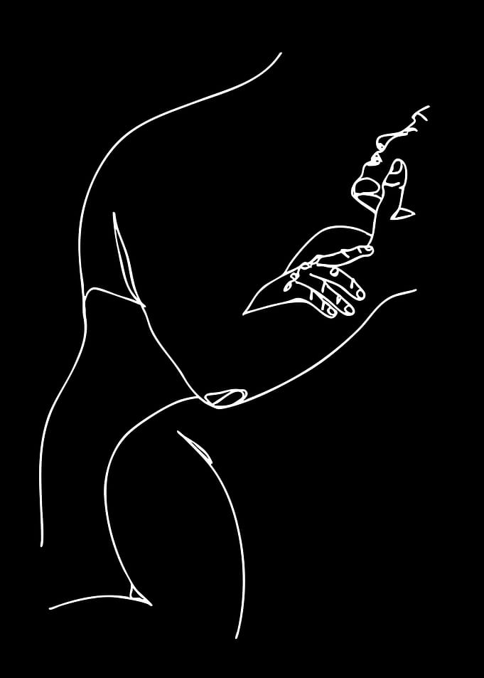 Minimalist Line Art of a Woman Smoking
