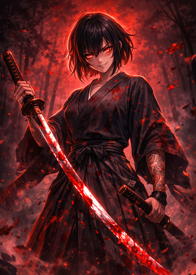 Bloody Samurai Woman with Katana