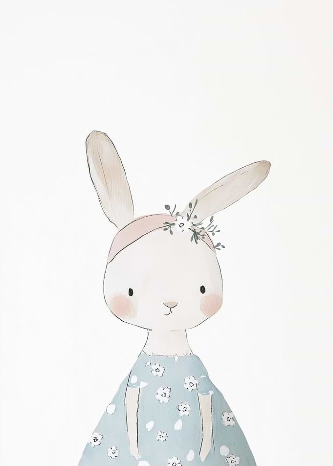 Cute Bunny Illustration with Flowers