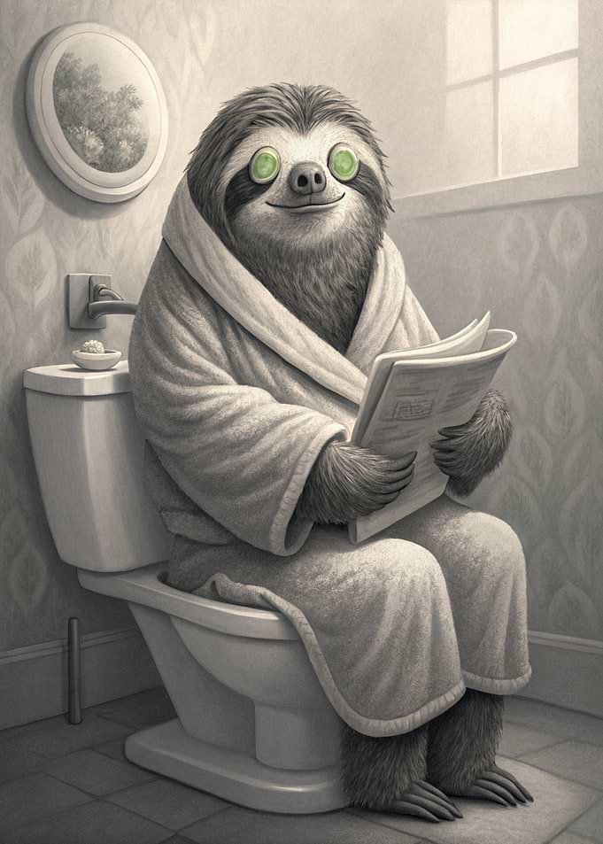Sloth Relaxing on Toilet