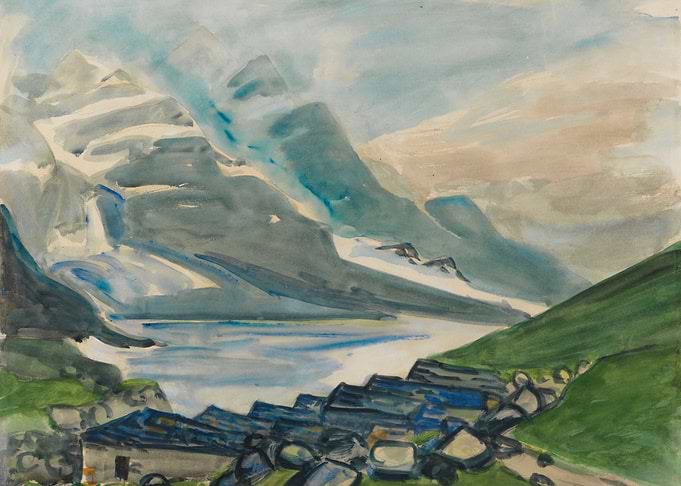 Mountain Lake Village Watercolor
