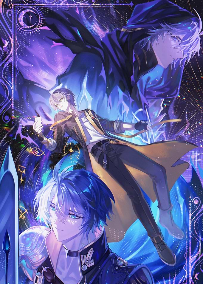 Anime Characters in Cosmic Blue and Purple
