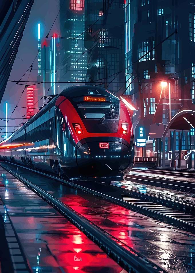 Futuristic Train in a Neon City
