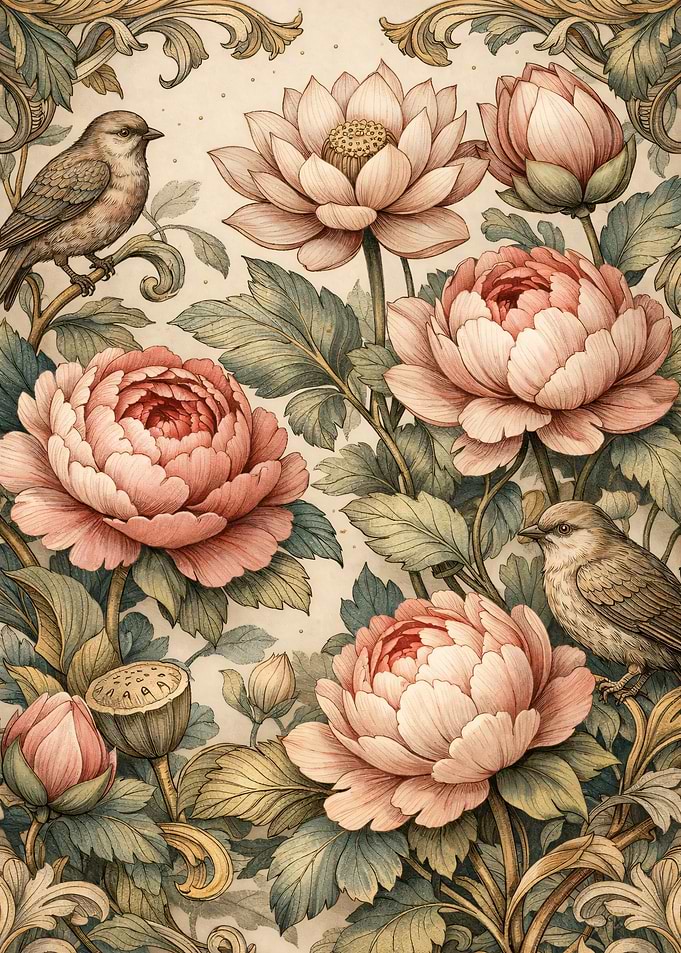Vintage Floral and Bird Illustration