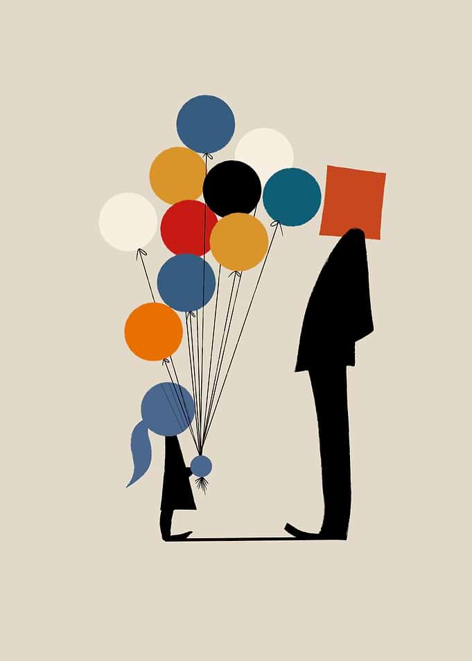 Girl giving balloons to a person