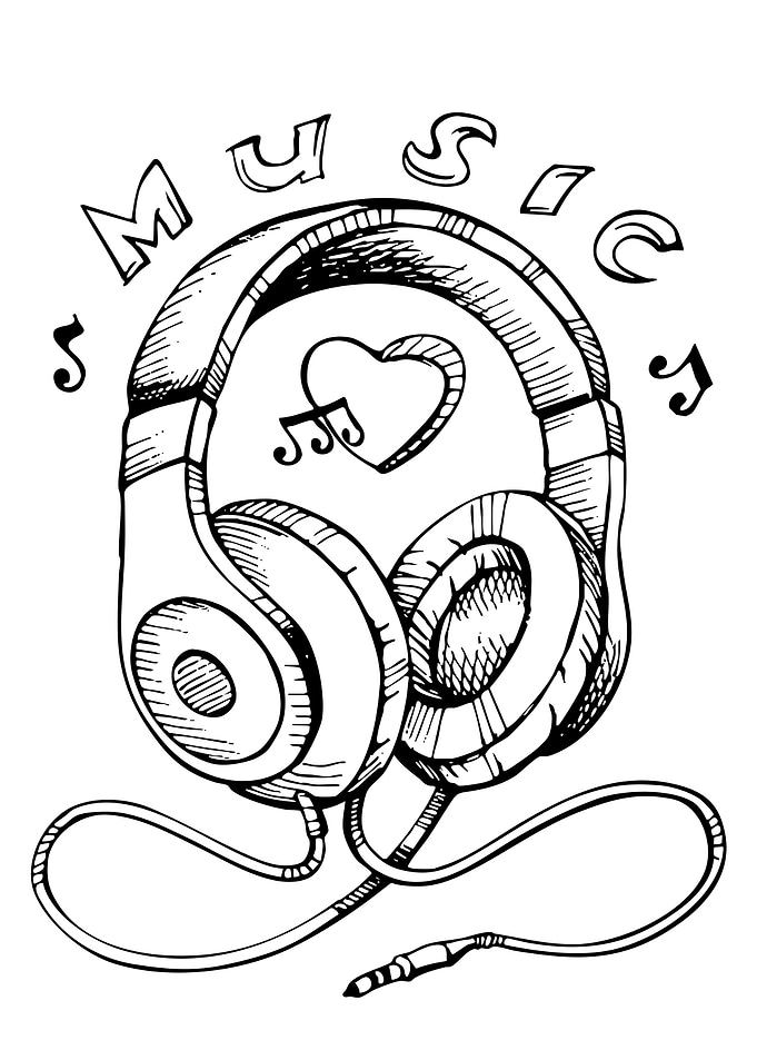 Headphones with Music Notes and Heart