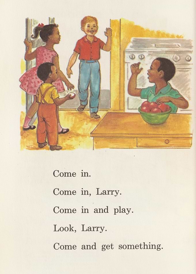 Children inviting Larry inside