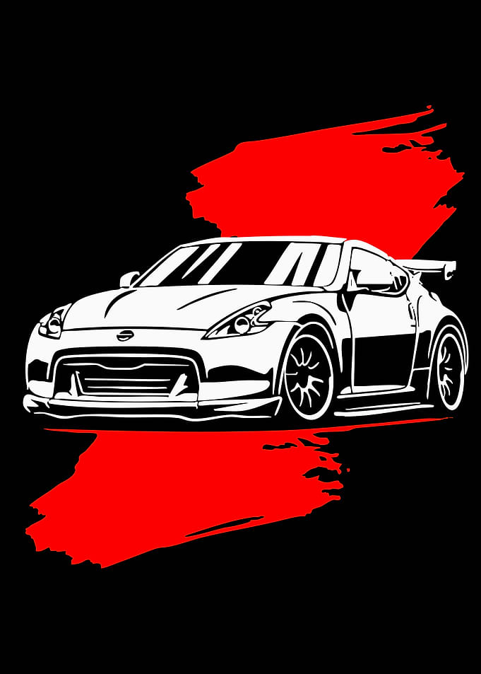 White Sports Car with Red Brush Strokes