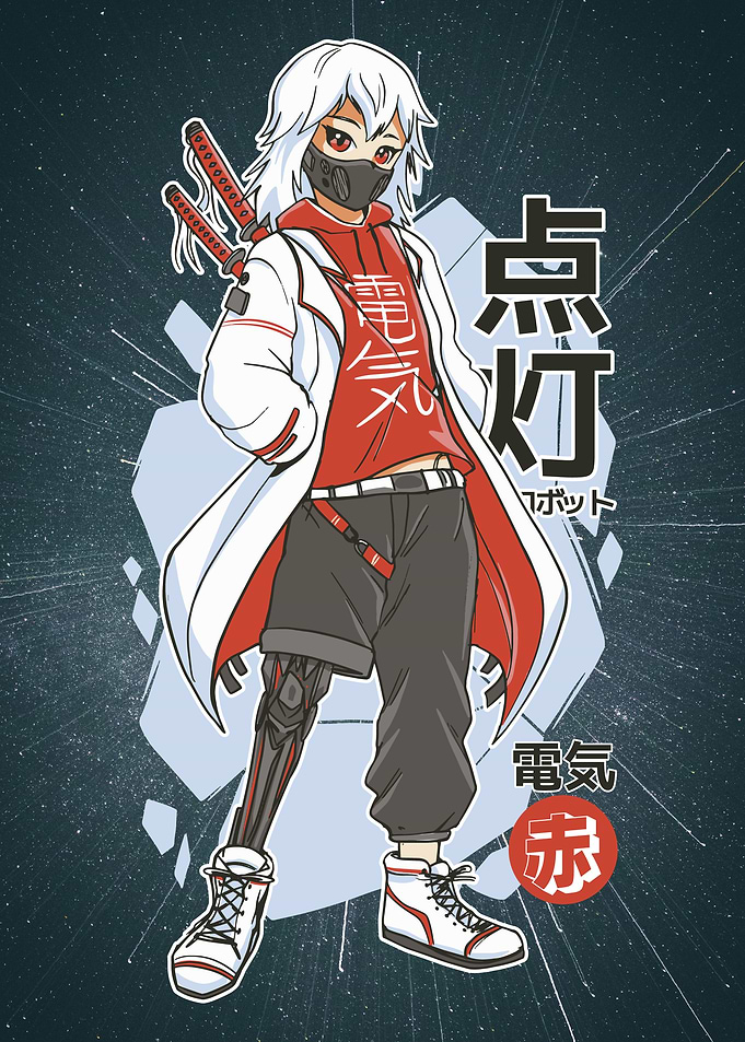 Cyberpunk Anime Character with Prosthetic Leg