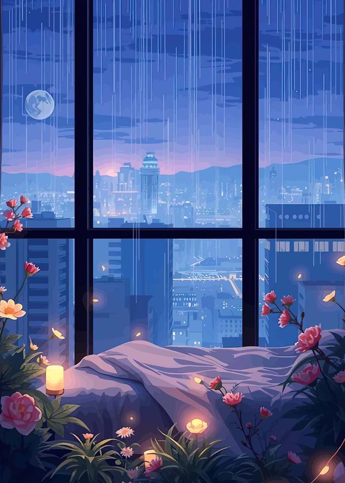 Cozy Rainy Cityscape Window View