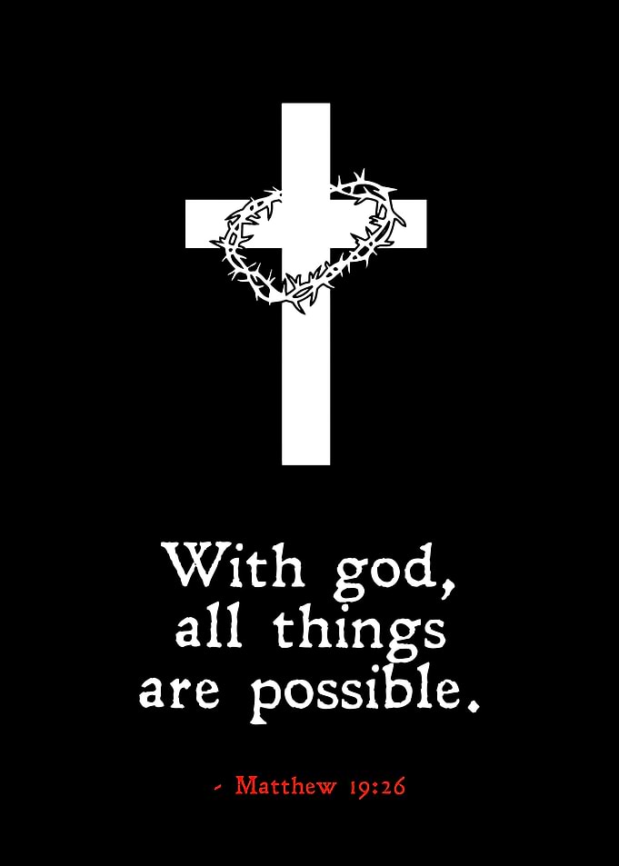Christian Cross with Crown of Thorns and Bible Verse