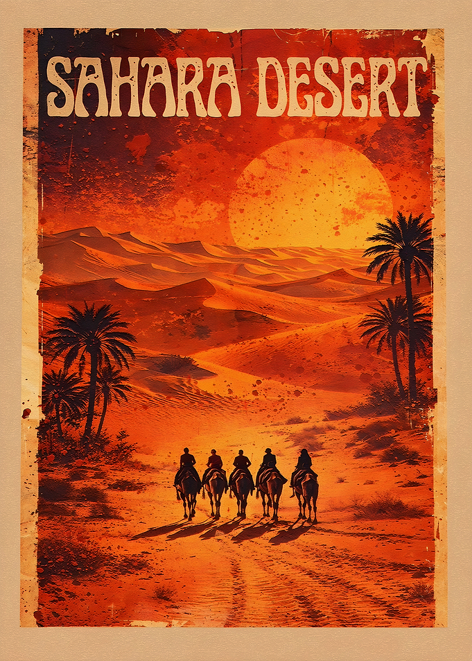 Sahara Desert Camel Caravan Vintage Poster