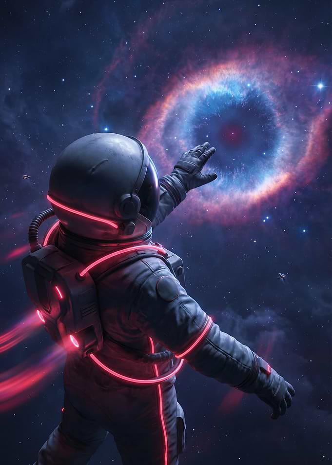 Astronaut Reaching Towards Nebula