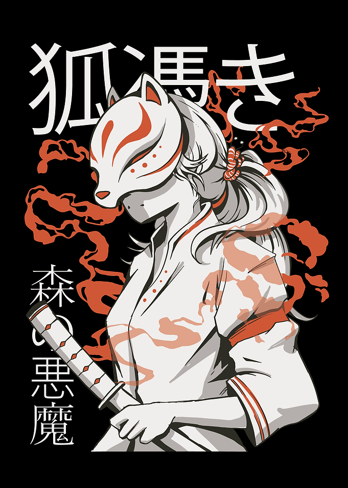 Kitsune Masked Warrior with Katana