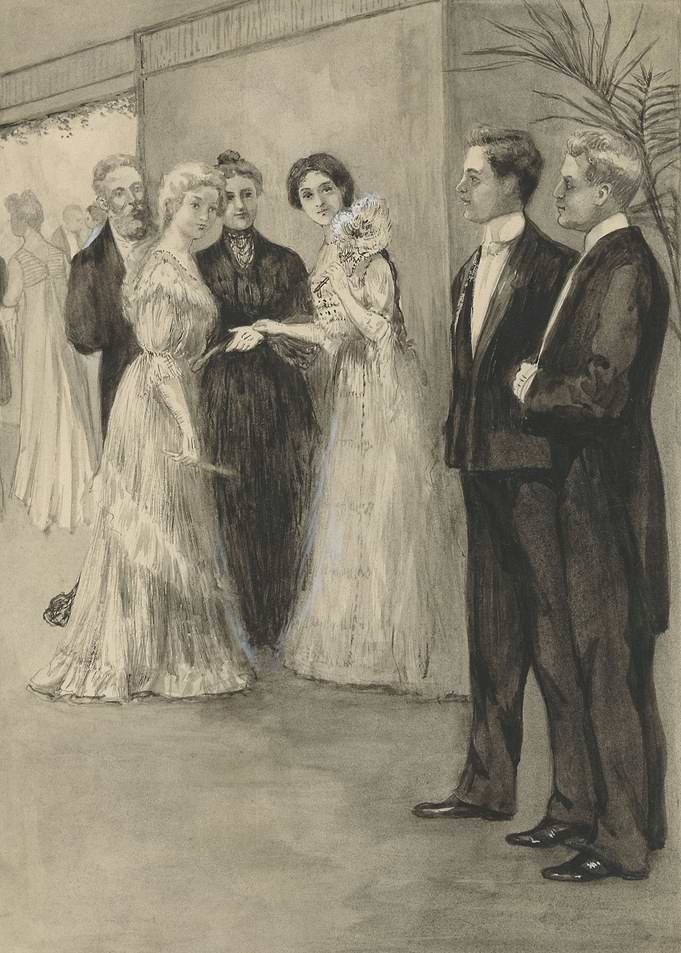 Elegant gathering with couples in formal attire