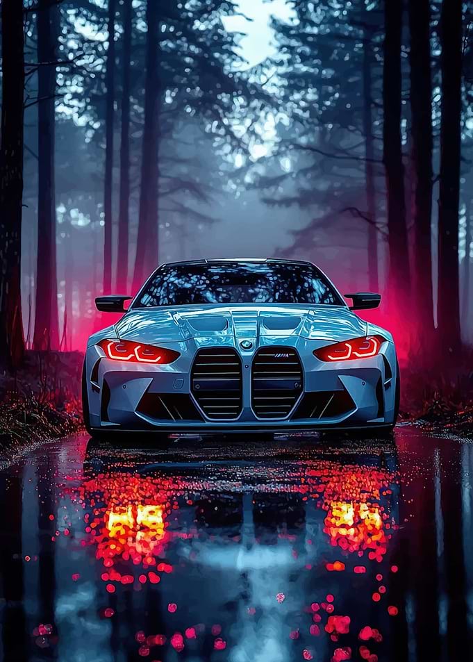 Futuristic Car in Misty Forest