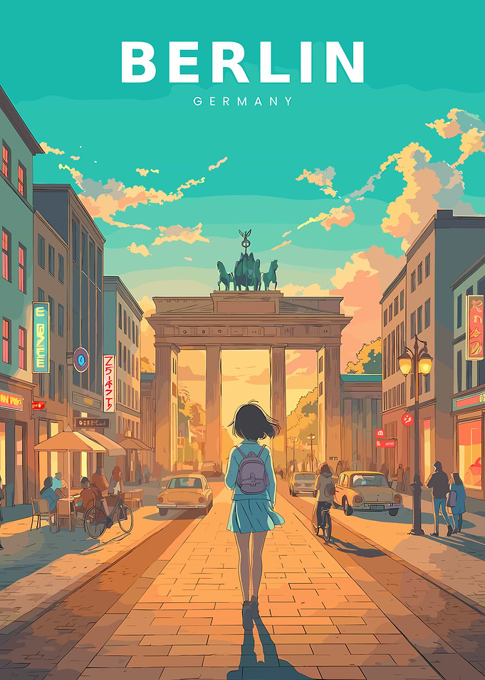 Anime girl at Brandenburg Gate, Berlin