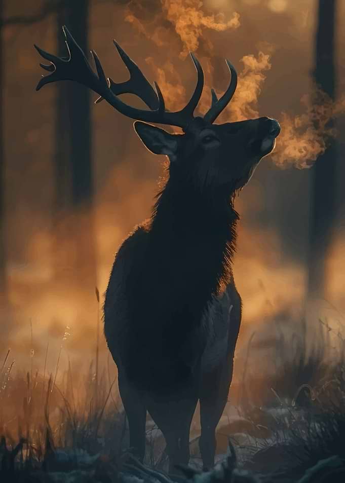 Majestic Stag Exhales Steam in Golden Light