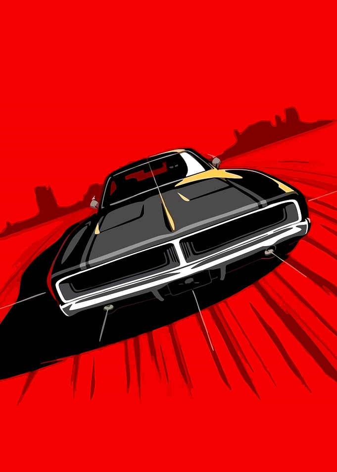 Classic Muscle Car Speeding Through Desert