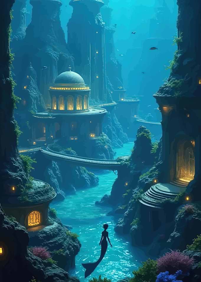 Underwater City with Mermaid