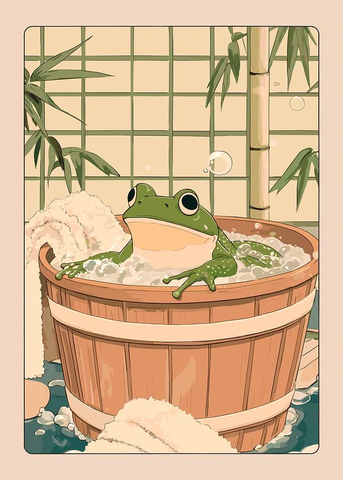 Frog enjoying a bubbly bath