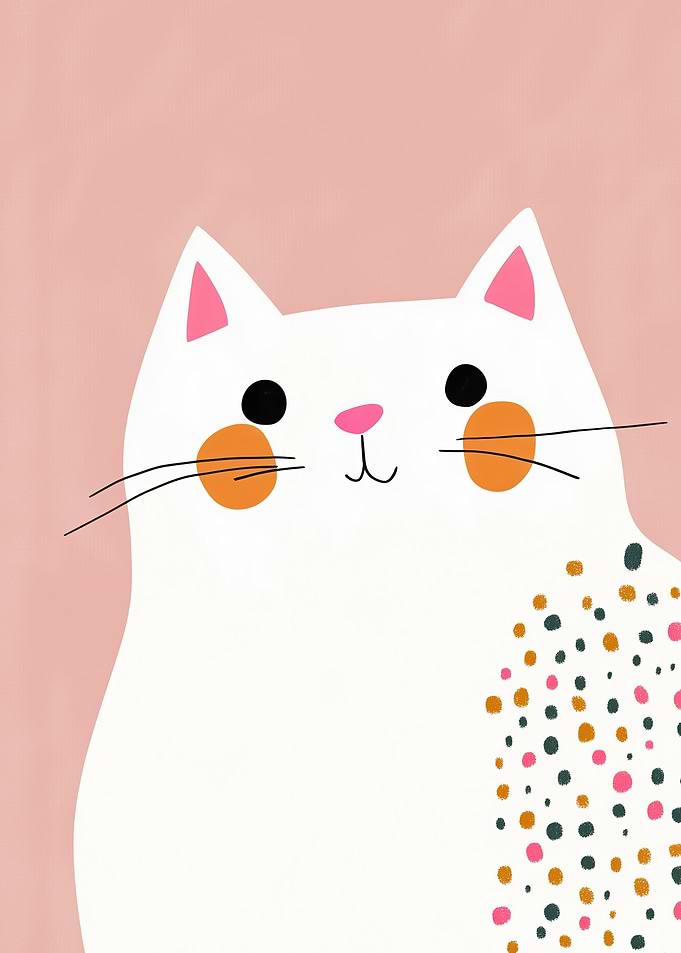 Cute White Cat with Pink Accents