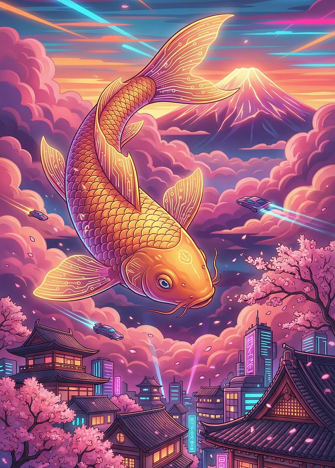 Cyberpunk Koi Fish Over Tokyo