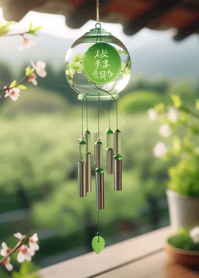 Glass Wind Chime with Japanese Text