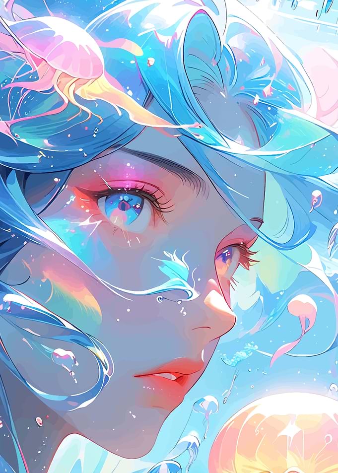 Anime Mermaid with Jellyfish