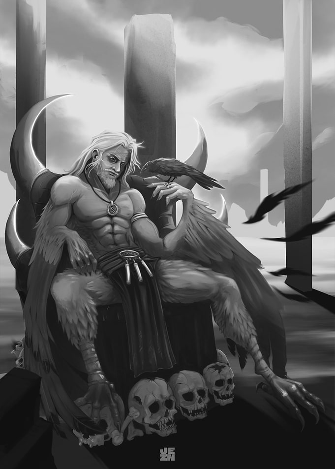 Mythological Bird-Man on Throne