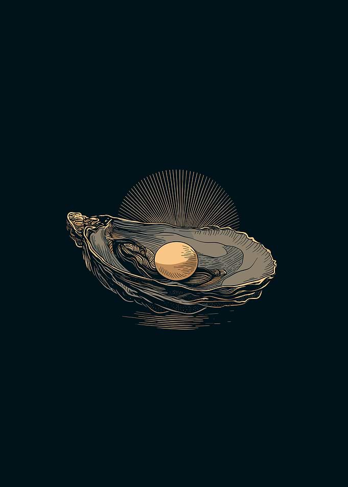 Oyster with Pearl and Sun Rays