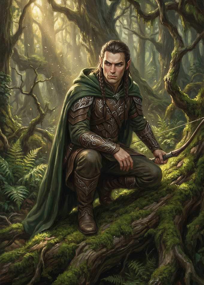 Elf Archer in a Mossy Forest