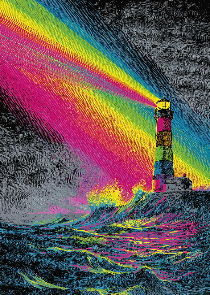 Lighthouse Beam Rainbow Wave