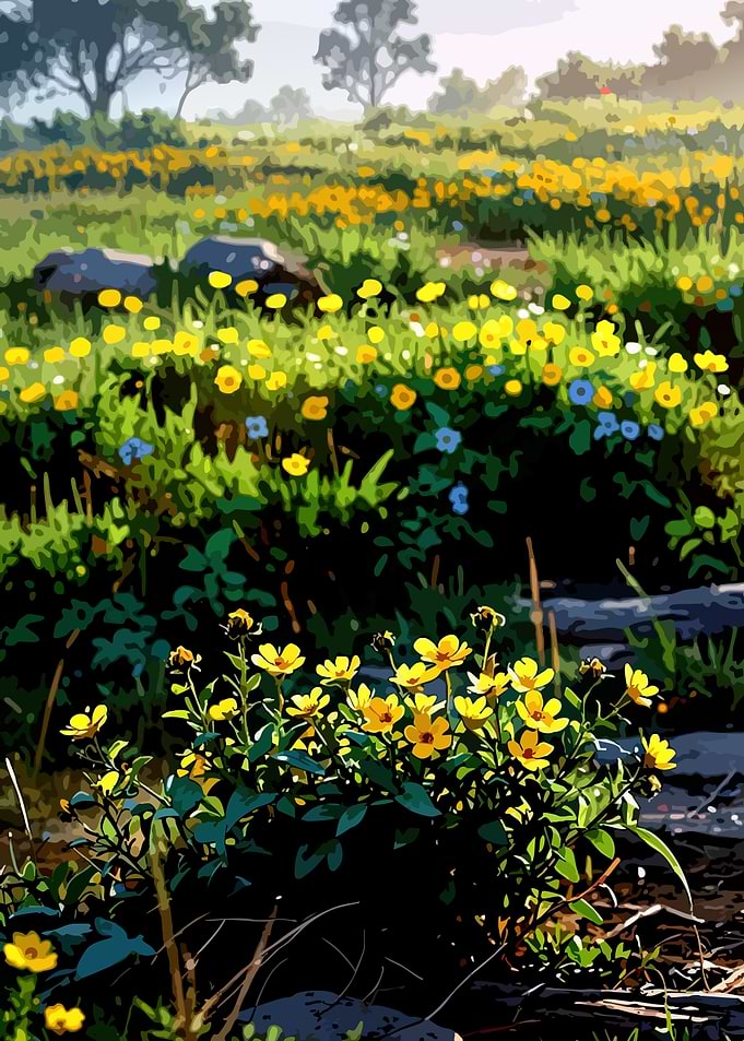 Vibrant Meadow with Yellow Wildflowers