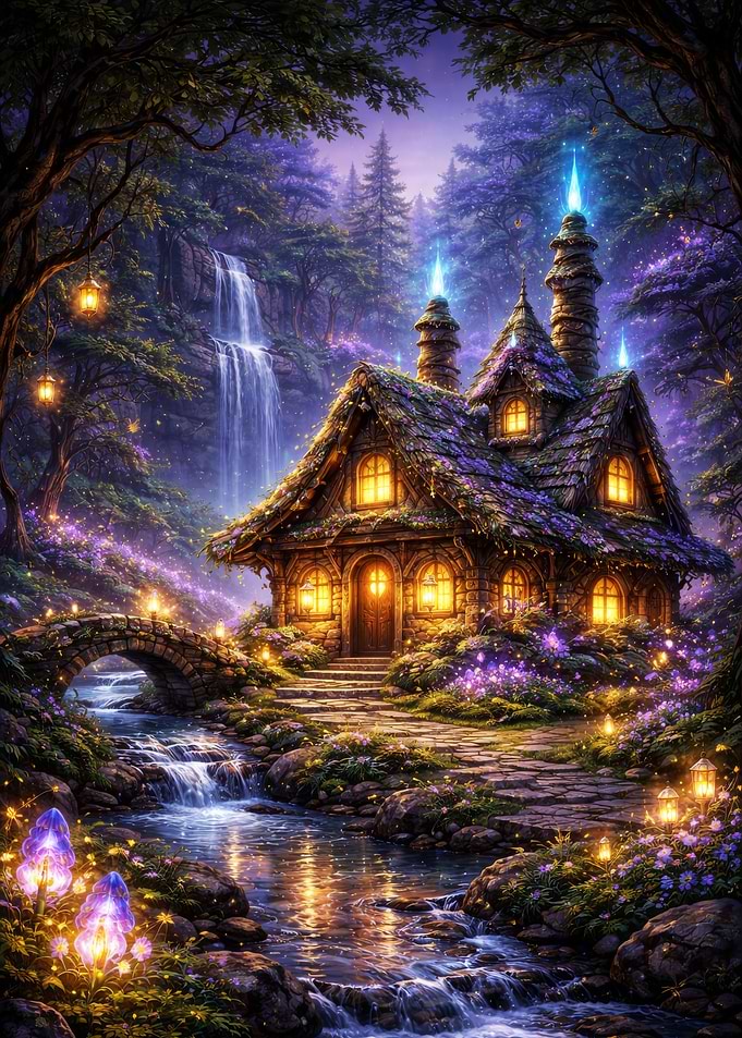 Enchanted Forest Cottage with Waterfall
