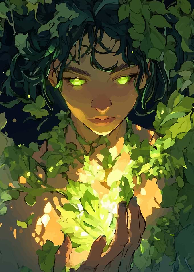 Enchanting Nature Spirit with Glowing Eyes