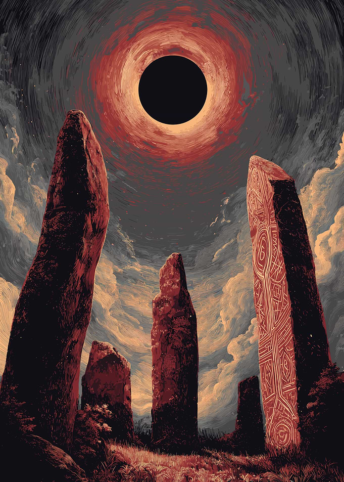 Ancient Stones Under a Cosmic Eclipse
