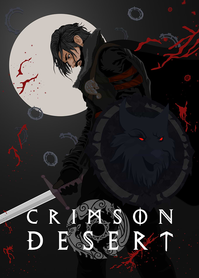 Crimson Desert Warrior with Wolf Shield